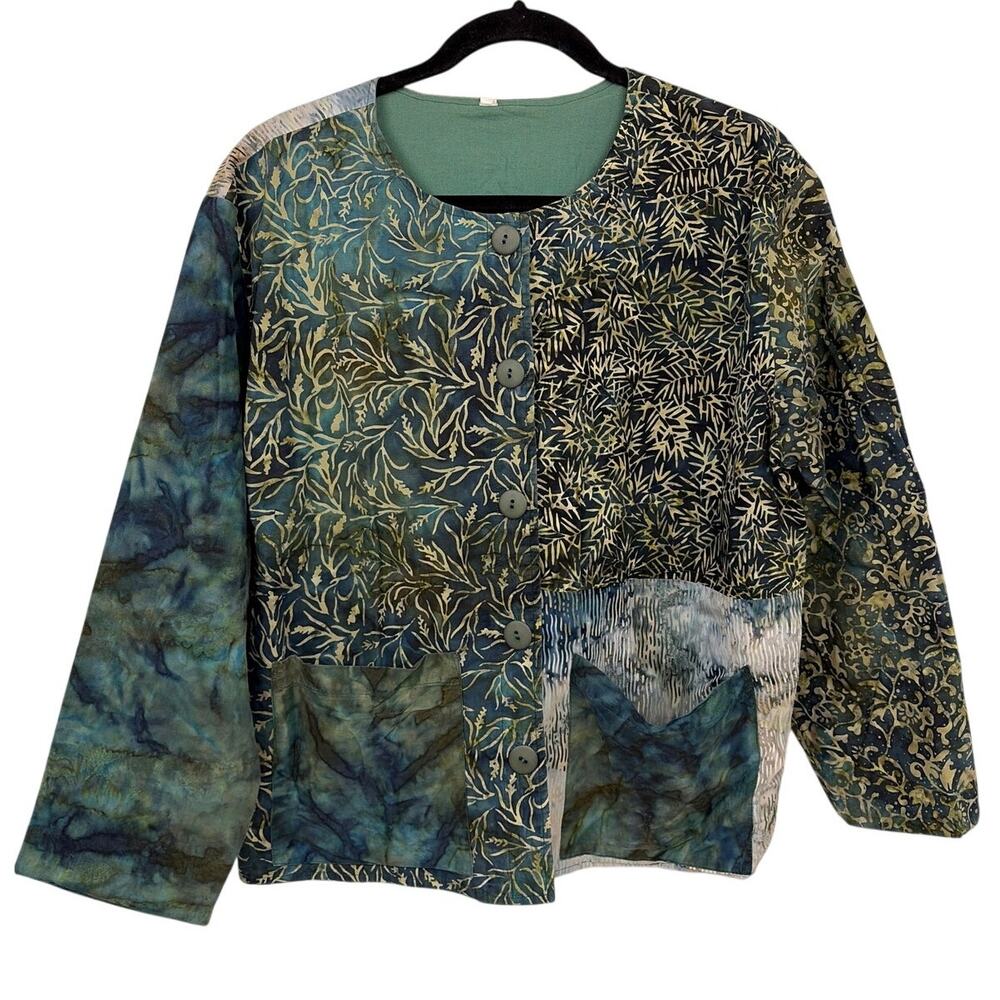Handmade Collarless Boho Patchwork Nature Mixed Media Lined Blazer Shacket S